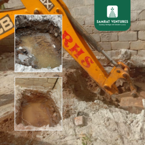 Construction workers performing sectional excavation in three stages at the Kogilu site to maintain surrounding structure stability.